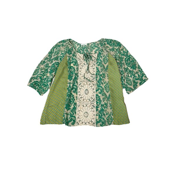 Jade Melody Tam Mixed Media Boho Peasant Top Blouse Sz M Lightweight Semi‎ Sheer - Picture 3 of 10